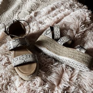 White snakeskin platform espadrille sandals